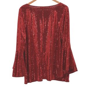 Vince Camuto Red Sequin Bell Sleeve Top Womens Plus 2X Holiday Disco Christmas